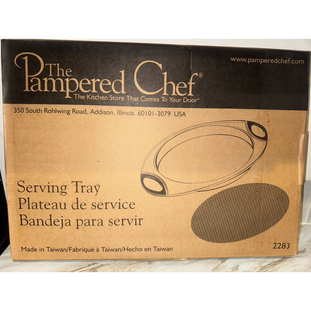 PAMPERED CHEF BLUE / CLEAR ACRYLIC OVAL SERVING TRAY PLATTER 13.5"‎ #2283 NIB